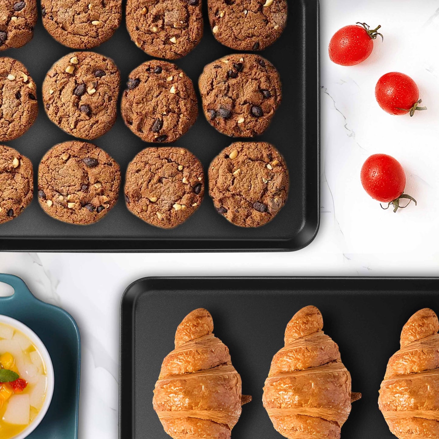 Herogo Nonstick Carbon Steel Baking Sheet Pan Set, 11.8×15.7×1 Inch Rectangle Cookie Sheet Bakeware Set for Oven, 2 Pack Multipurpose Kitchen Cookware, Non Toxic & Heavy Duty & Easy Clean-Large