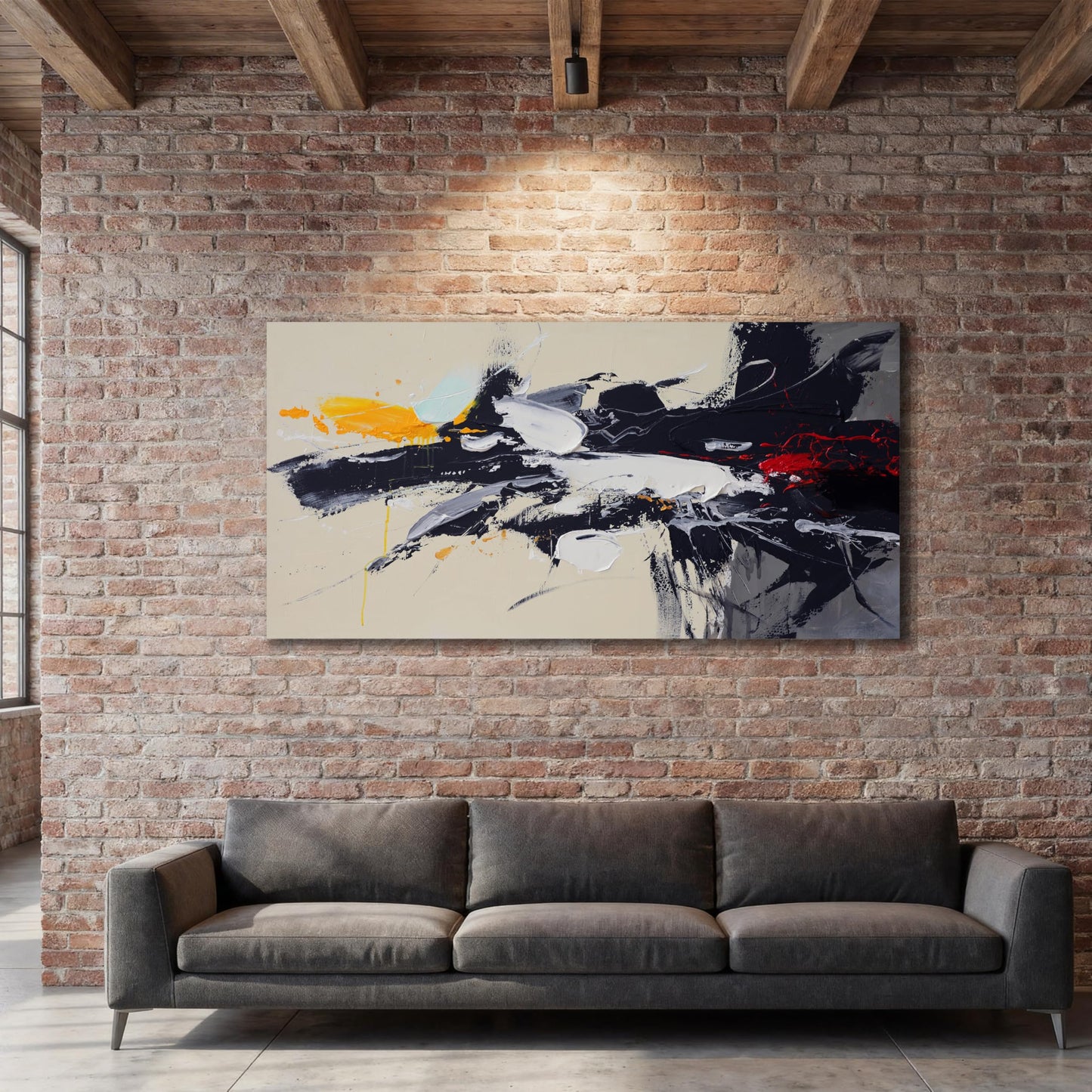 Acocifi Large Graffiti Abstract Canvas Wall Art 58''x29'', Living Room Hallway Wall Decor, Textured Modern Black and White Painting, Neutral Beige Picture, Artwork Framed for Bedroom Home Office