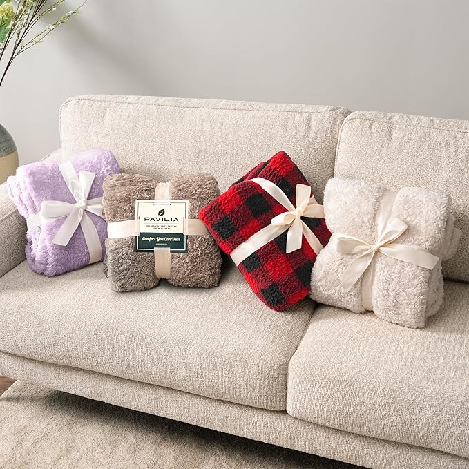 PAVILIA Sherpa Throw Blanket for Couch Sofa, Light Purple Lavender Fluffy Warm Plush Blanket for Twin Bed, Cozy Super Soft Lightweight Throw, Fuzzy Decorative Blanket, All Season Home, 60x80