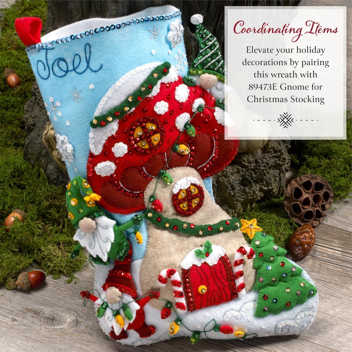 Bucilla Felt Applique Wreath Making Kit, Mushroom Magic, Perfect for DIY Arts and Crafts