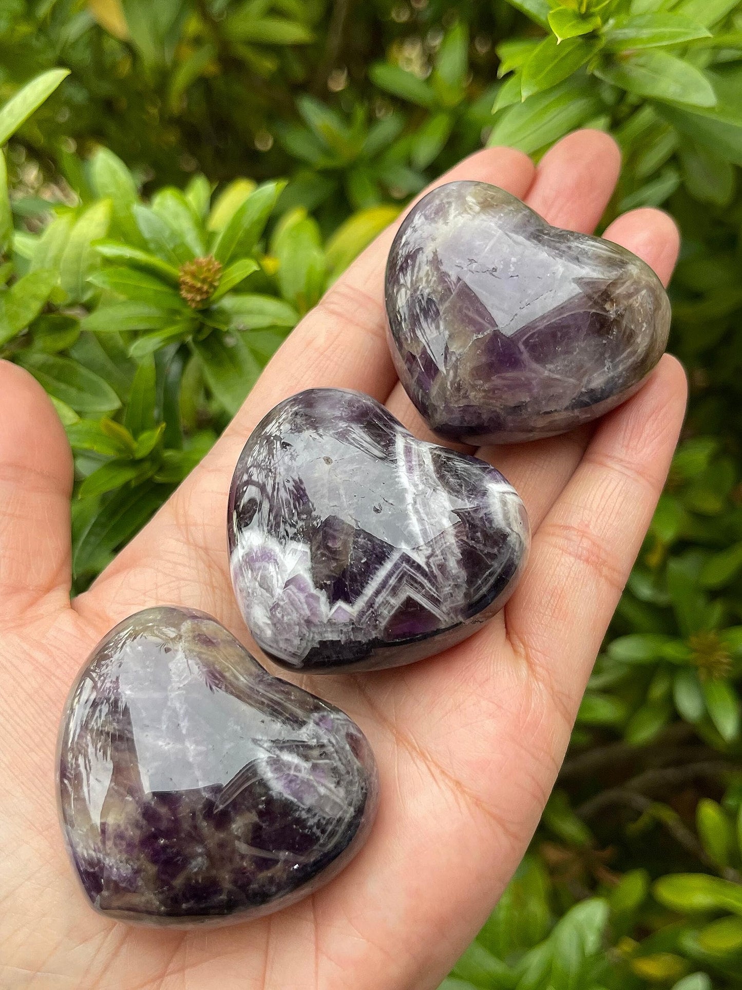 GAF TREASURES Chevron Amethyst Gemstone Hearts, Polished Chevron Amethyst Puffy Hearts, Chevron Amethyst Crystal Palm Stone, Chevron Amethyst Healing Crystal Hearts (1 Heart)