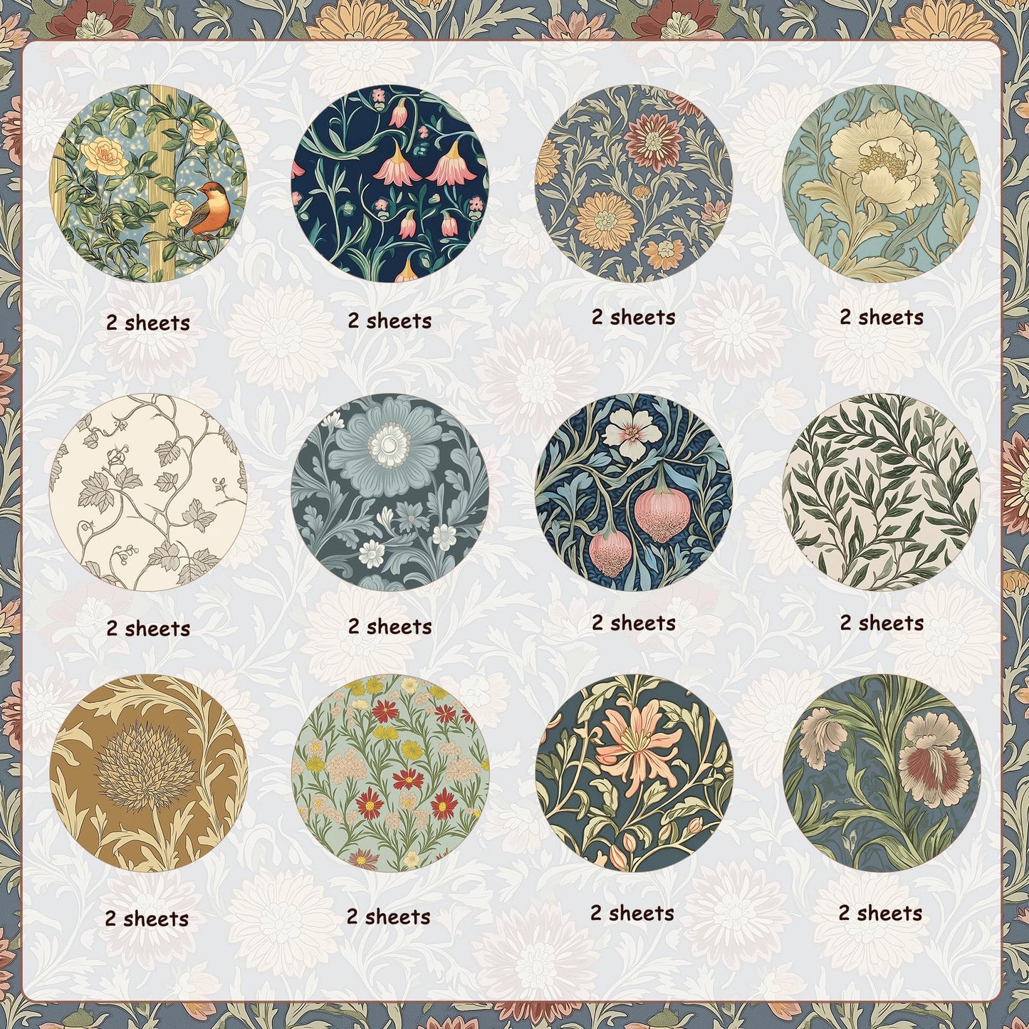 24 Sheets William Morris Pattern Paper 12'' x 12'' William Morris Floral Scrapbook Paper Vines and Flower Patterned Double-Sided Cardstock Pack for Scrapbooking Background DIY Card Making Origami
