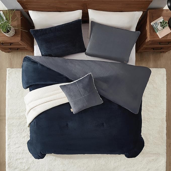 UGG Remina Comforter Set 5 Piece Bed in a Bag with Throw Blanket, Decorative Pillow, Shams, and Reversible Comforter Hypoallergenic Washable Luxury Warm Fluffy Bedding Set, Full/Queen, Navy Blue