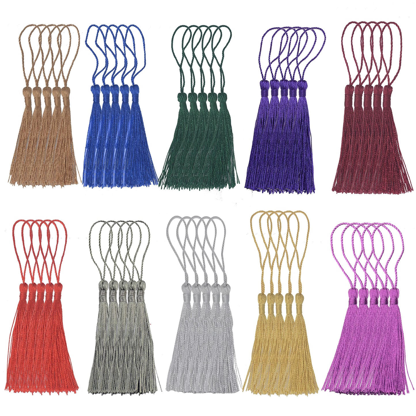 Makhry 100 Pieces Bookmark Tassels 13cm/5 Inch Colorful Silky Tassels with Loop Handmade Tassels for Crafts Jewelry Making DIY Art Projects School Supply 10 Colors（(Mixed 2 Dark)