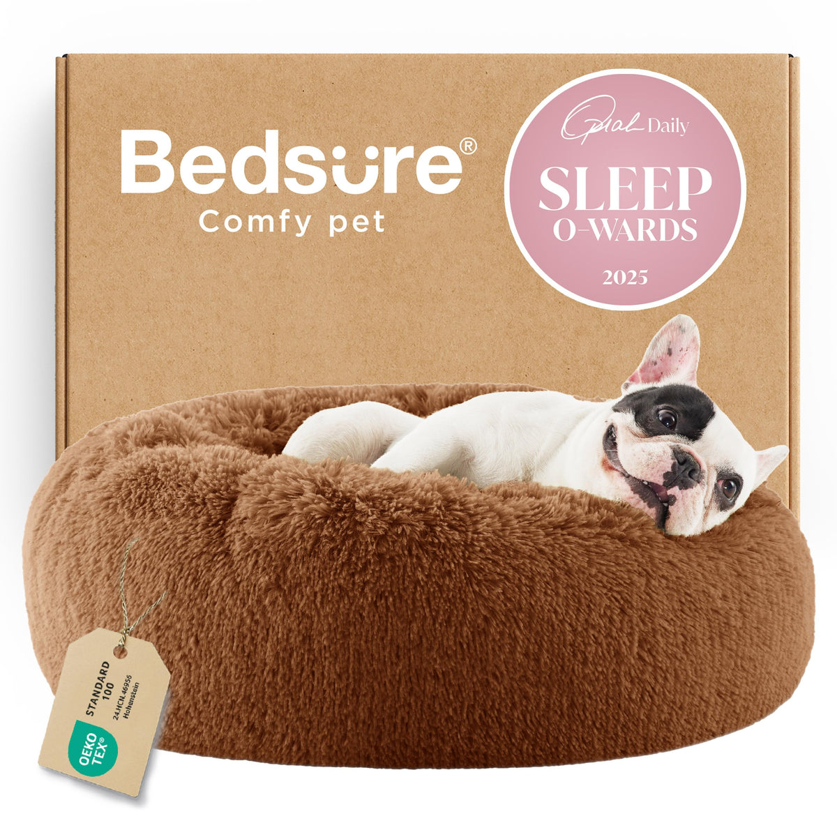 Bedsure Calming Small Medium Dog Bed Donut Washable Puppy Bed,27ins Black