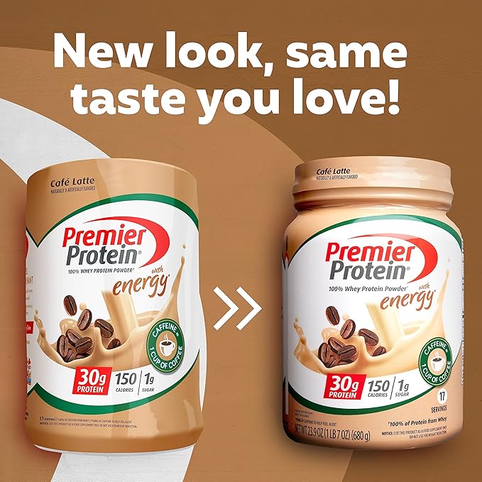 Premier Protein Powder, Cafe Latte, 30g Protein, 1g Sugar, 100% Whey Protein, Keto Friendly, No Soy Ingredients, Gluten Free, 17 Servings, 23.9 Ounce (Pack of 2)