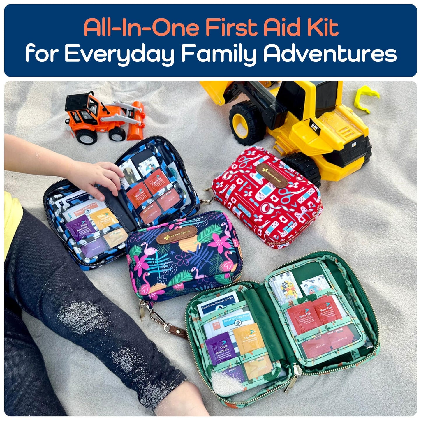 KeepGoing Travel First Aid Kit for Kids – 130 Pc. for Car, Home, Purse, Diaper Bag & Backpack with Latex-Free Bandages - Mini First Aid Kit Travel Size TSA-Approved