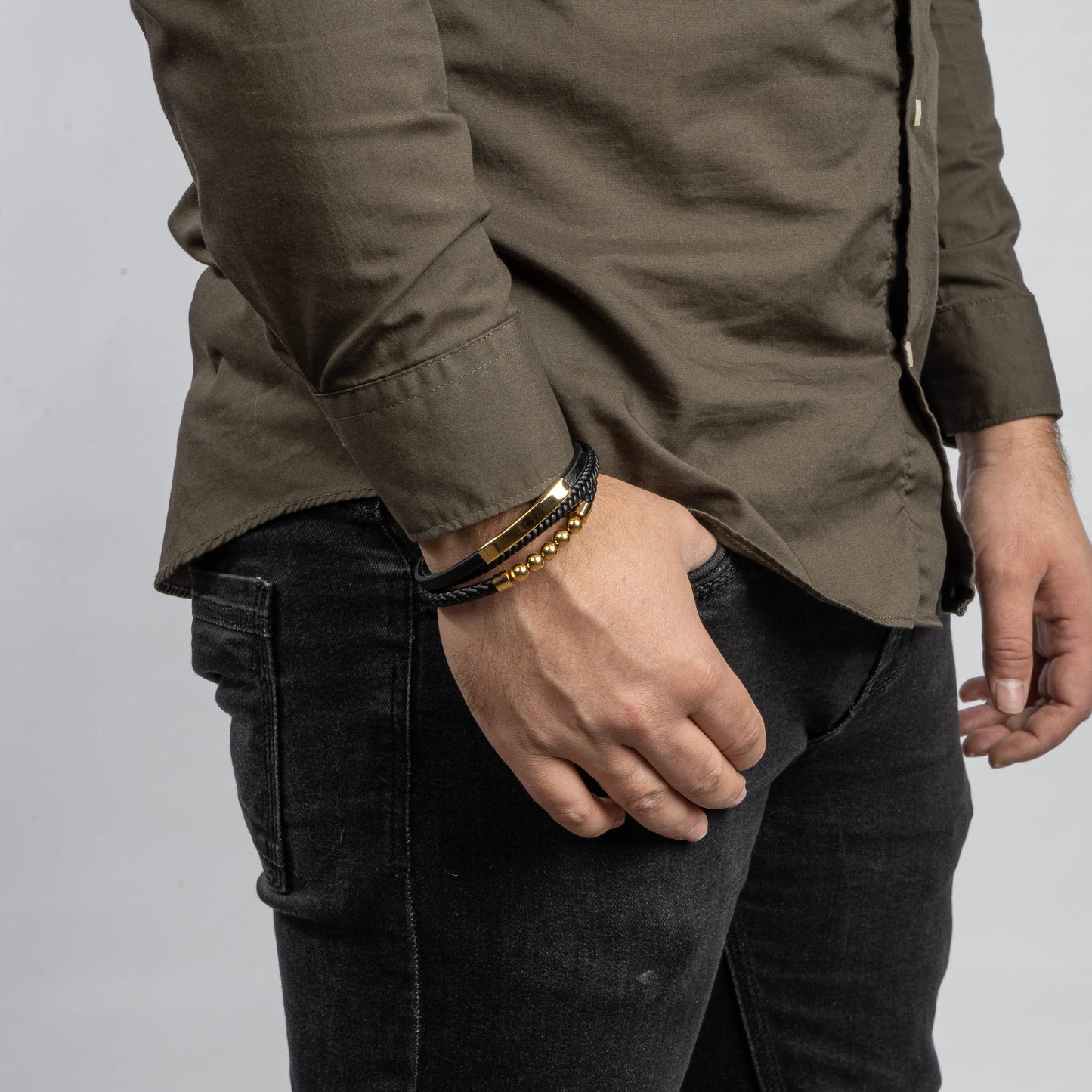 SERASAR Men's Bracelets 20cm Gold Gift Box Genuine Cowhide Leather Braided Adjustable Magnetic Clasp Multilayer Jewelry Rope Male Band Accessories