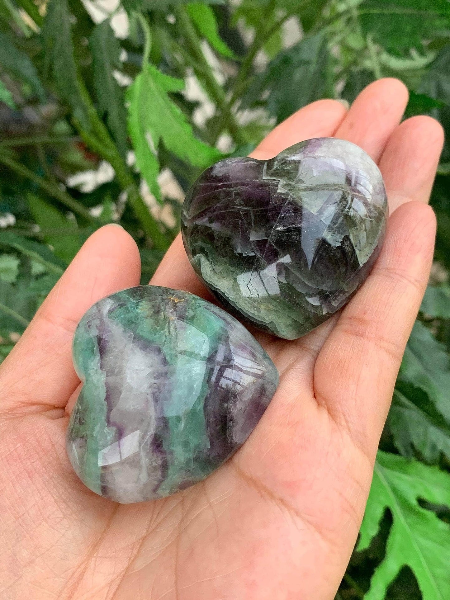 GAF TREASURES Rainbow Fluorite Gemstone Hearts, Polished Rainbow Fluorite Puffy Hearts, Rainbow Fluorite Crystal Palm Stone, Rainbow Fluorite Healing Crystal Hearts (1 Heart)