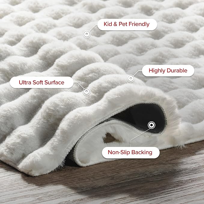 nuLOOM 7'6' x 9'6' Cozy Plush Area Rug, Machine Washable, Non-Slip, Soft Fluffy Shag Carpet for Living Room Bedroom Kids Room Nursery Home Decor, Jeni White