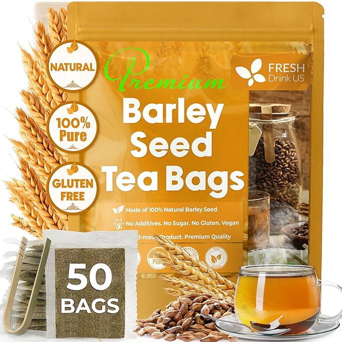 FreshDrinkUS, Premium 50 Barley Tea Bags, 100% Natural & Pure from Barley. Herbal Tea. Made with Natural Material Tea Bags. No Sugar, No Caffeine, No Gluten, Vegan.