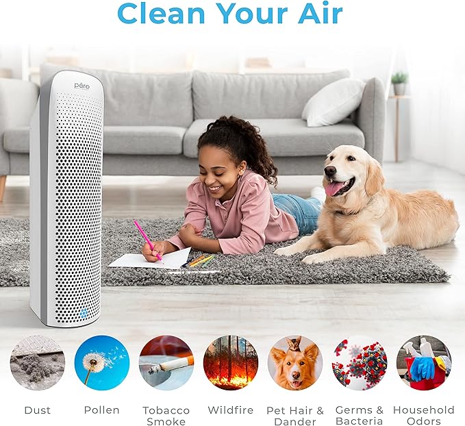 Pure Enrichment PureZone Elite Air Purifier and Filter Bundle - True HEPA Large Room Tower with Air Quality Monitor, 4 Stage Filtration and UV-C Light, Helps Destroy Bacteria, Smoke, Pollen & Dust