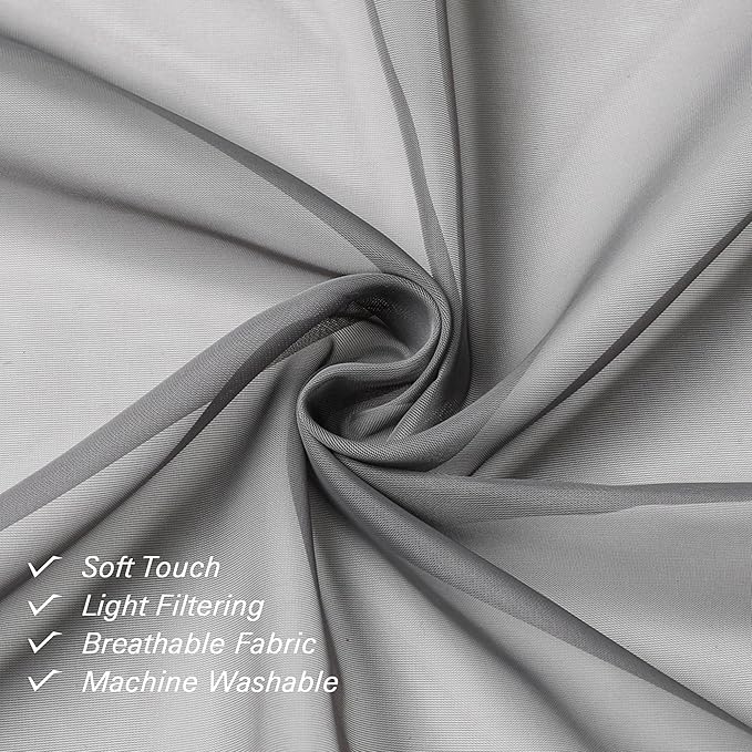 Lecloud Charcoal Grey Sheer Valances for Windows 18 Inch Length 2 Pcs, Cafe Kitchen Curtains for Bedroom Living Room, Short Curtains for Small Windows with Dual Rod Pocket Home Decor, 42" W x 18" L