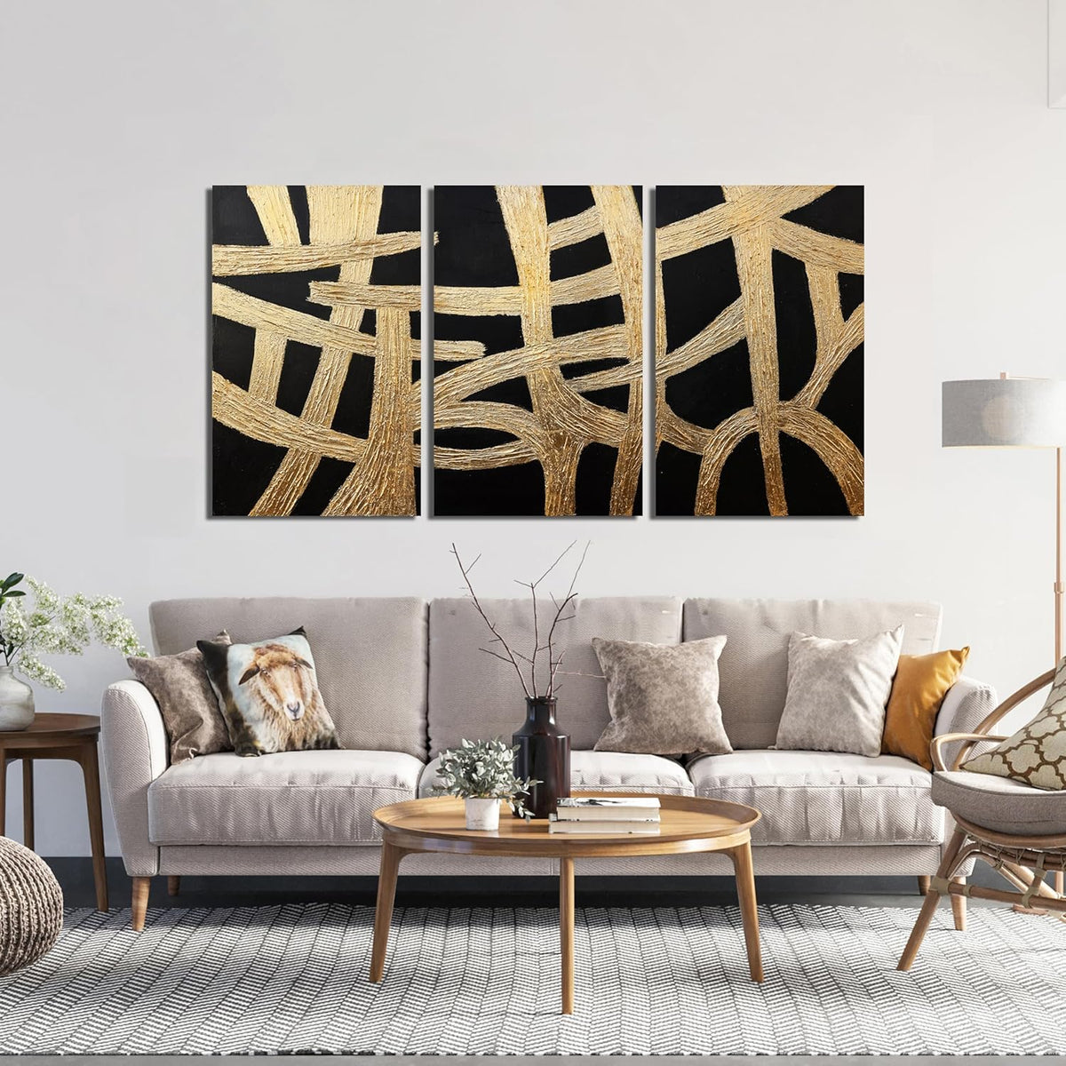 Canvas Wall Art Decor Large Wall Art Pictures for Living Room Black And Gold Wall Art Decor Artwork for Walls Abstract Textured Wall Art Prints Art Work For Room Office Home Wall Decor 24" X 36" *3pcs