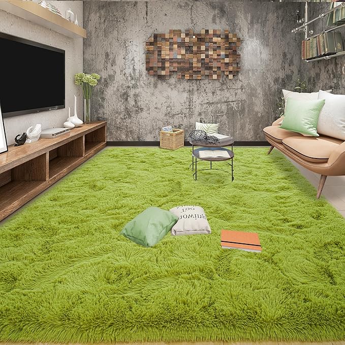 Tepook Super Soft Fluffy Rug for Bedroom, Modern Shaggy Fuzzy Kids Rugs for Living Room, Plush Indoor Nursery Home Decor Dorm Carpet with Non-Slip Bottom, Grass Green, 4 X 6 Feet