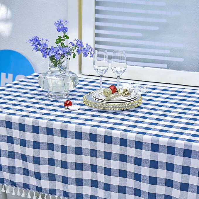 Buffalo Plaid Tablecloth, Burlap Gingham Table Cloth for Thanksgiving Christmas Kitchen Restaurant Holiday Indoor Outdoor Picnic（Rectangle/Oblong, 55x70, Navy Blue