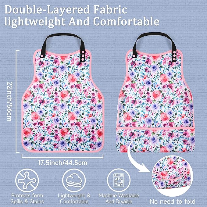 Adult Bibs-3 Pcs Washable Clothing Protector with Upgraded Crumb Catcher