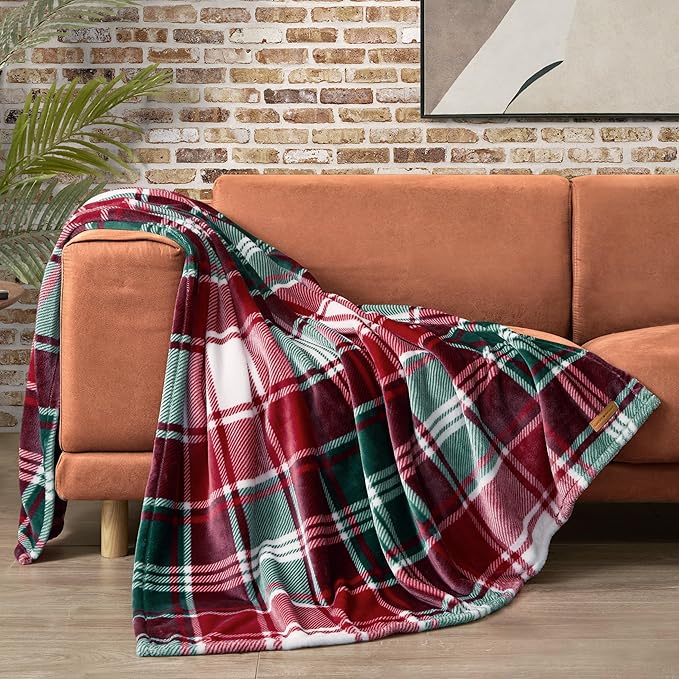 Lucky Brand Plush Winter Red Plaid 50"X70" Soft Throw Blanket - Luxurious Microfiber Plush Blanket for Ultimate Comfort and Cozy Warmth