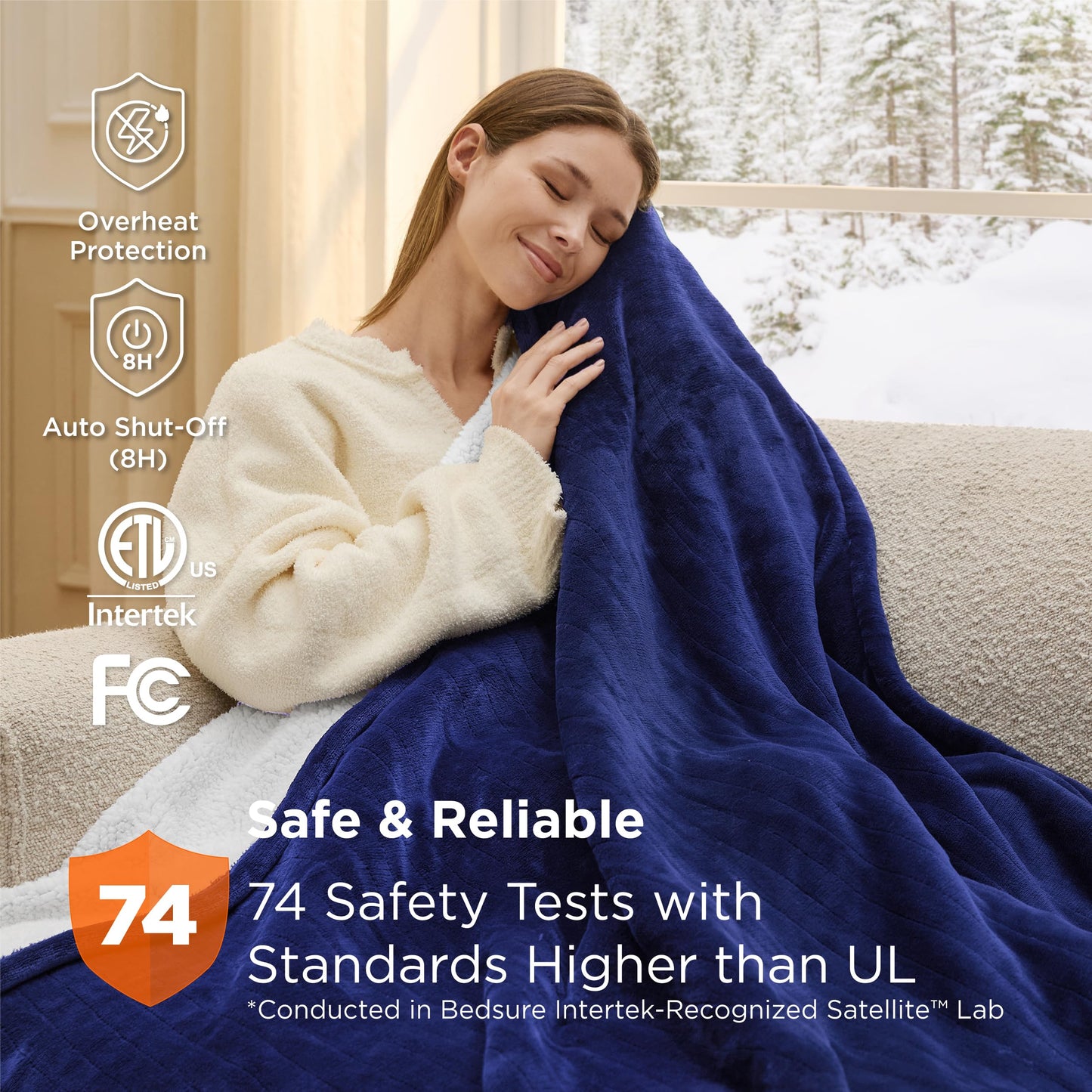 Bedsure Heated Blanket Throw Blanket with Preheat Function, Soft Flannel Electric Blanket Throw with 6 Time Settings(Up to 10H) & 6 Heating Settings, Gifts for Grandma (50"x60", Pageant Blue)