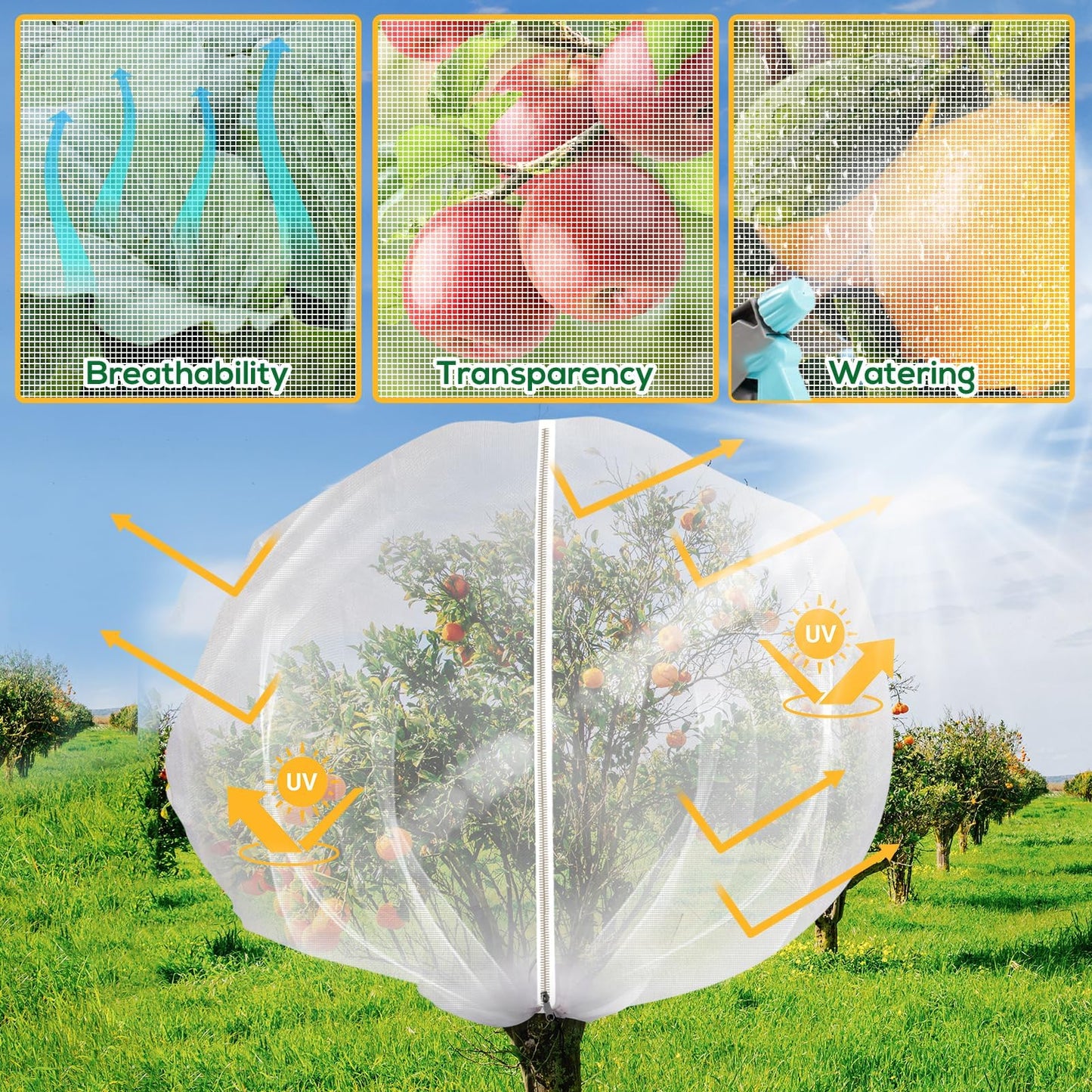 7.8 x 7.8 ft Large Fruit Tree Netting Cover with Zipper and Drawstring,Garden Insect Netting Plant Cover Transparent Bird Plant Barrier Flower Fruit Mesh Screen for Preventing Deer Squirrel Bugs