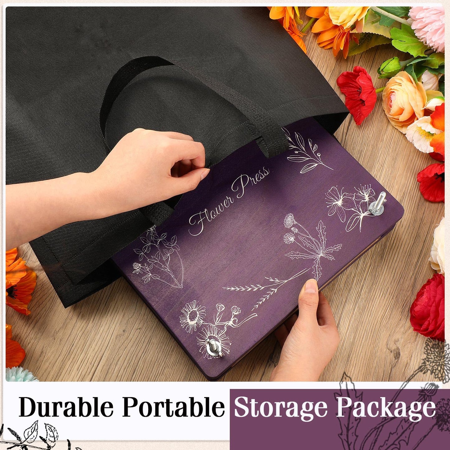 Hoolerry Extra Large Flower Press Kit 11" x 11" Wooden Floral Presser 10 Layers Wedding Bouquet Preservation Kit Dried Flower Art for Bookmark Floral Drying Gift(Lavender)