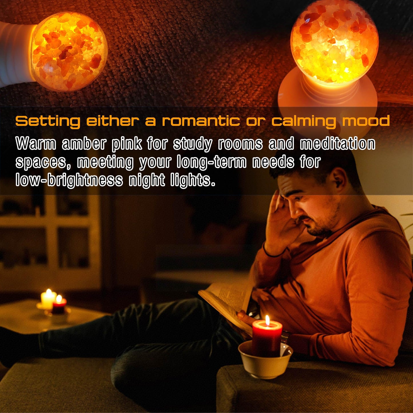 Elmoyle Himalayan Salt Lamp LED Light Bulbs, E26 2200K Warm Amber Pink, 3W Mood Lighting Night Light, E26 G45 Salt Rock Stress Relief Bulbs for Bedroom, Decor, Sleep Light, Non-Dimmable, 2pack