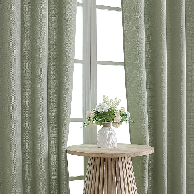 Chyhomenyc Light Green Curtains 78 Inch Length 2 Panels Set, Faux Linen Textured Light Filtering Soft Airy Farmhouse Curtain Drapes for Living Room Bedroom, 40Wx78L