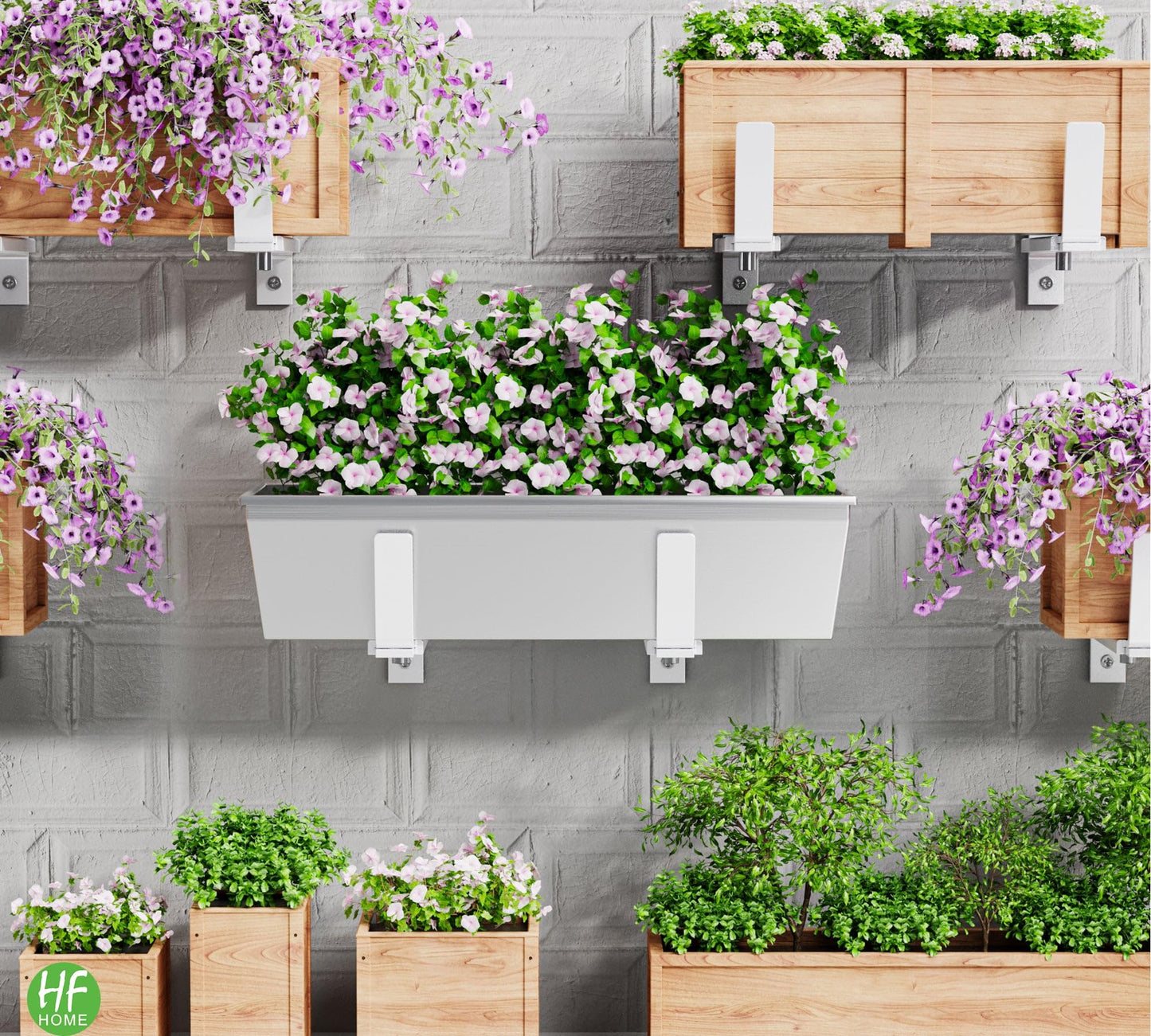 HFHOME 4 PCS Adjustable Planter Box Brackets (6 to 12.5 in), Universal Window Box Brackets, Heavy Duty Metal Flower Box Wall Mounting Hooks for Balcony, Fences, Patio, and Garden - White