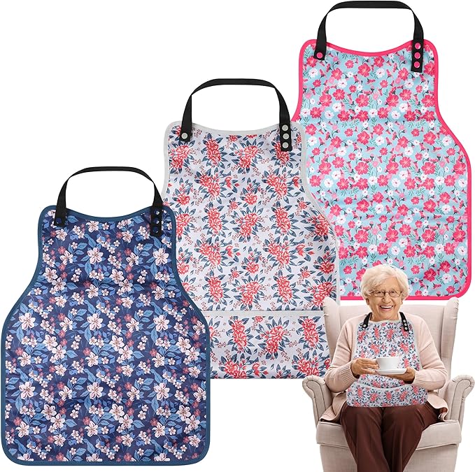 Adult Bibs-3 Pcs Washable Clothing Protector with Upgraded Crumb Catcher