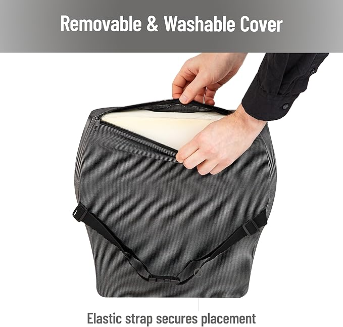 Mind Reader Lumbar Support Cushion for Office Chair and Car Seat, Memory Foam and Cooling Gel Core, Air-Cloud Technology, Back Pain Relief, Improves Posture, 15.5" L x 3.75" W x 14" H, Black