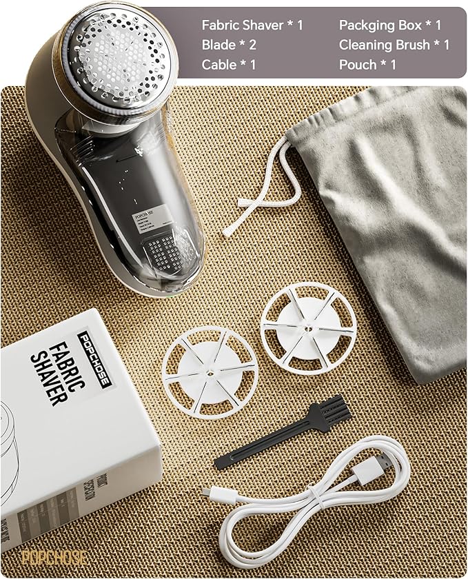POPCHOSE Fabric Shaver, Sweater Shavers to Remove Pilling, Lint Shaver with 6-Leaf Blades, Electric Lint Remover for Clothes, Couch, Furniture, Fuzz, Lint Ball, Pillings, USB Rechargeable