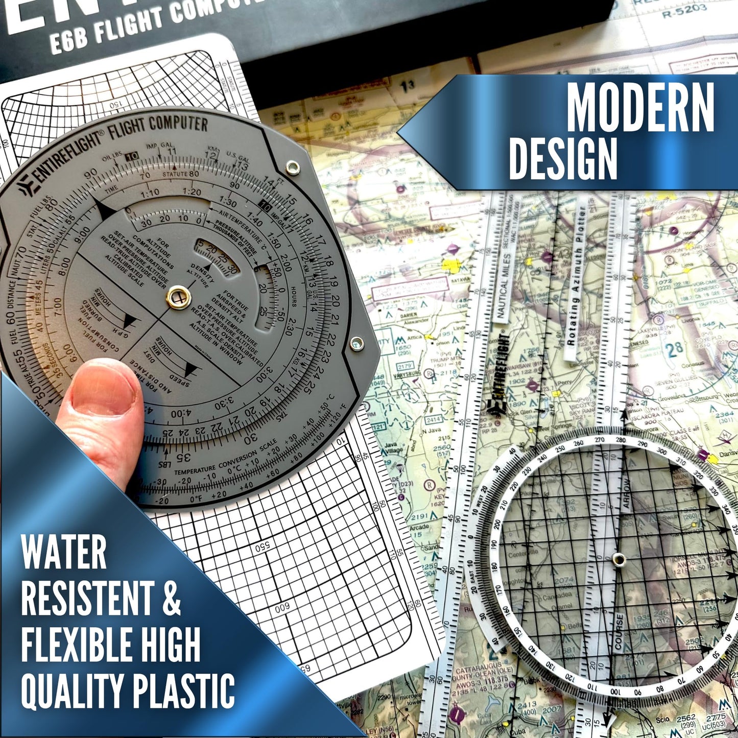 EntireFlight - E6B Flight Computer, Aviation Plotter, & Manual Box Set - Essential Pilot Accessories and Aviation Tools for Your Flight Bag - Use with IFR VFR Sectional Charts - Flight Calculator