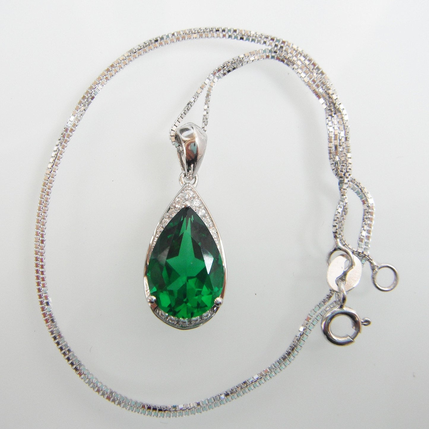 Navachi 925 Sterling-Silver 18k White Gold Plated 4.0ct Pear Emerald Az9671p Necklace Pendant 18"