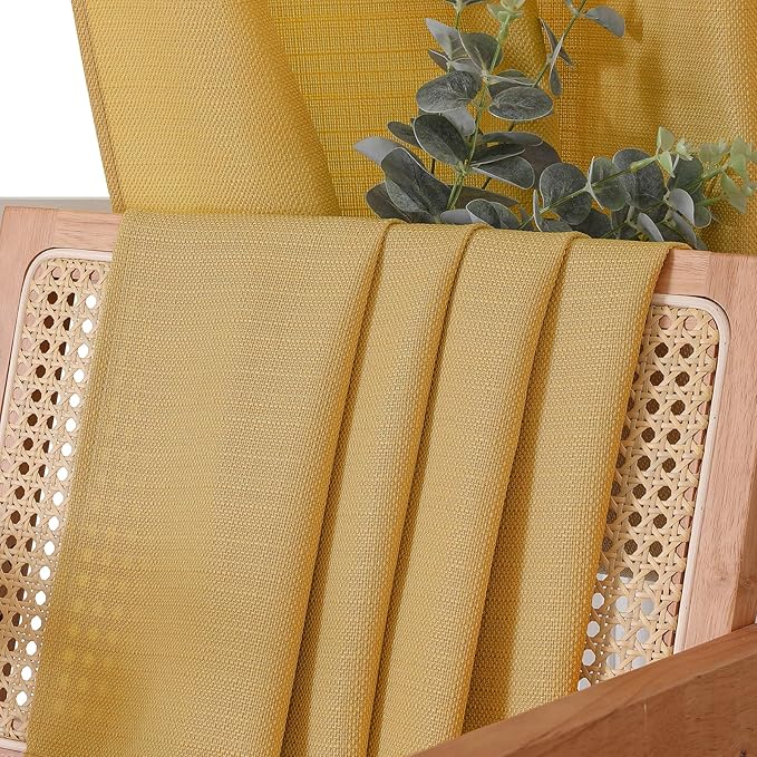 Chyhomenyc Gold Curtains 84 Inch Length 2 Panels Set, Faux Linen Textured Semi Sheer Light Filtering Soft Airy Privacy Farmhouse Curtain Drapes for Living Room Bedroom, Cortinas para Sala, 40Wx84L