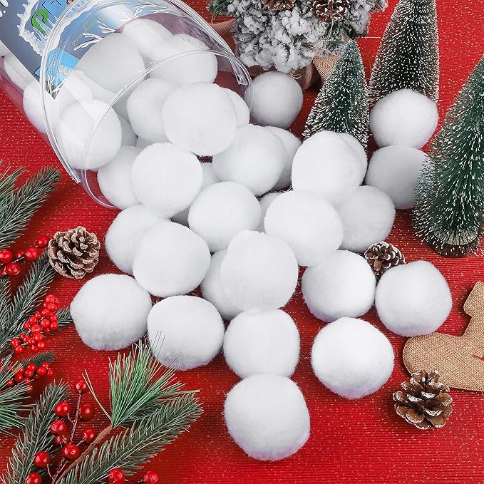 Elcoho 60 Pieces 2.8 Inch Kid Snow Fight Ball Indoor Artificial Snow Fight Ball Fake Winter Snow Toss Ball Set for Kid Christmas Winter Snow Games Party Supplies