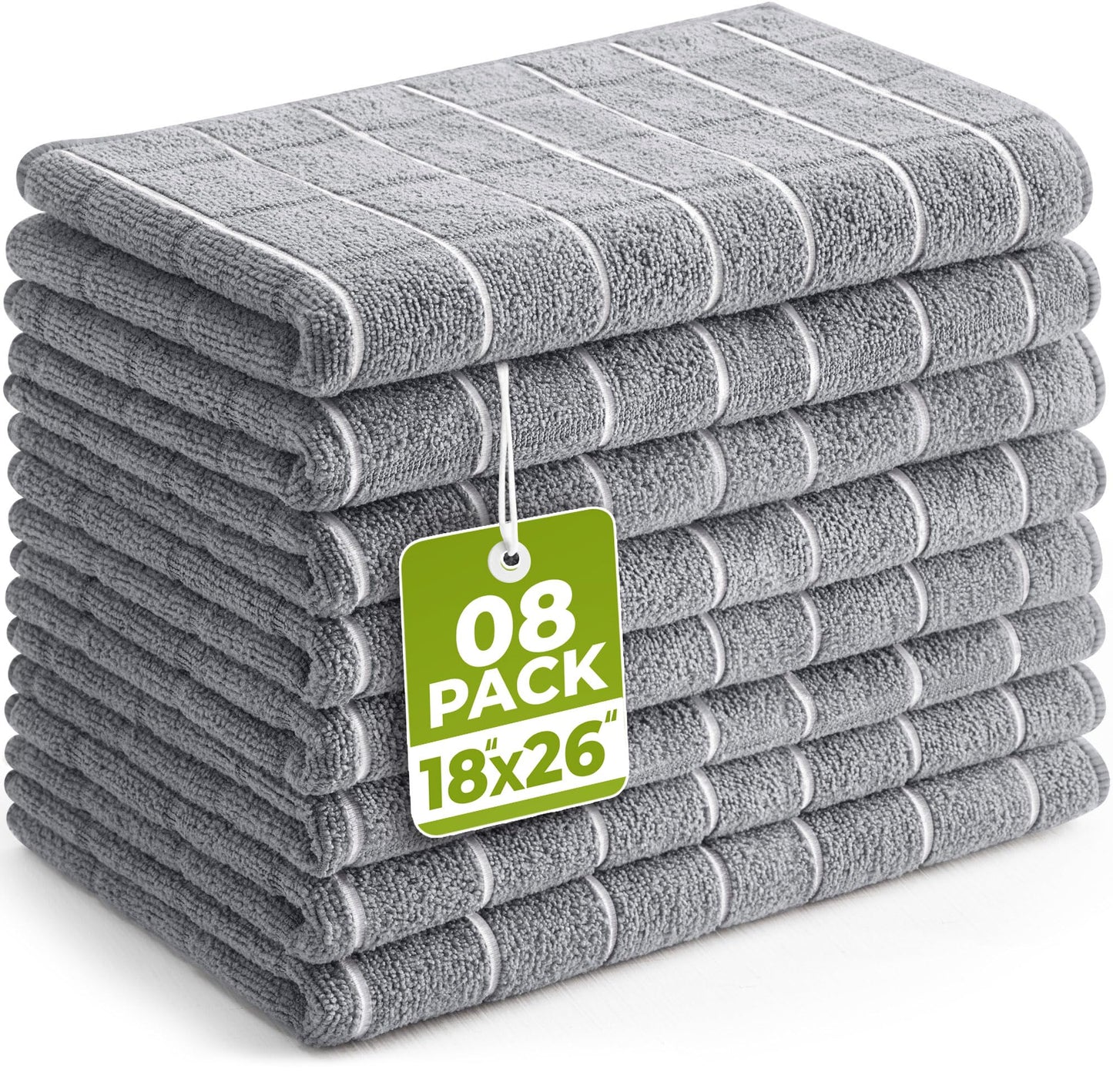 Utopia Towels - Microfiber Kitchen Towels, Super Absorbent 18 x 26 Inches, Durable, Soft, and Lint Free Dish Towels, Ideal for Cleaning Dishes, Pans, and Kitchen Appliance (8 Pack, Grey)