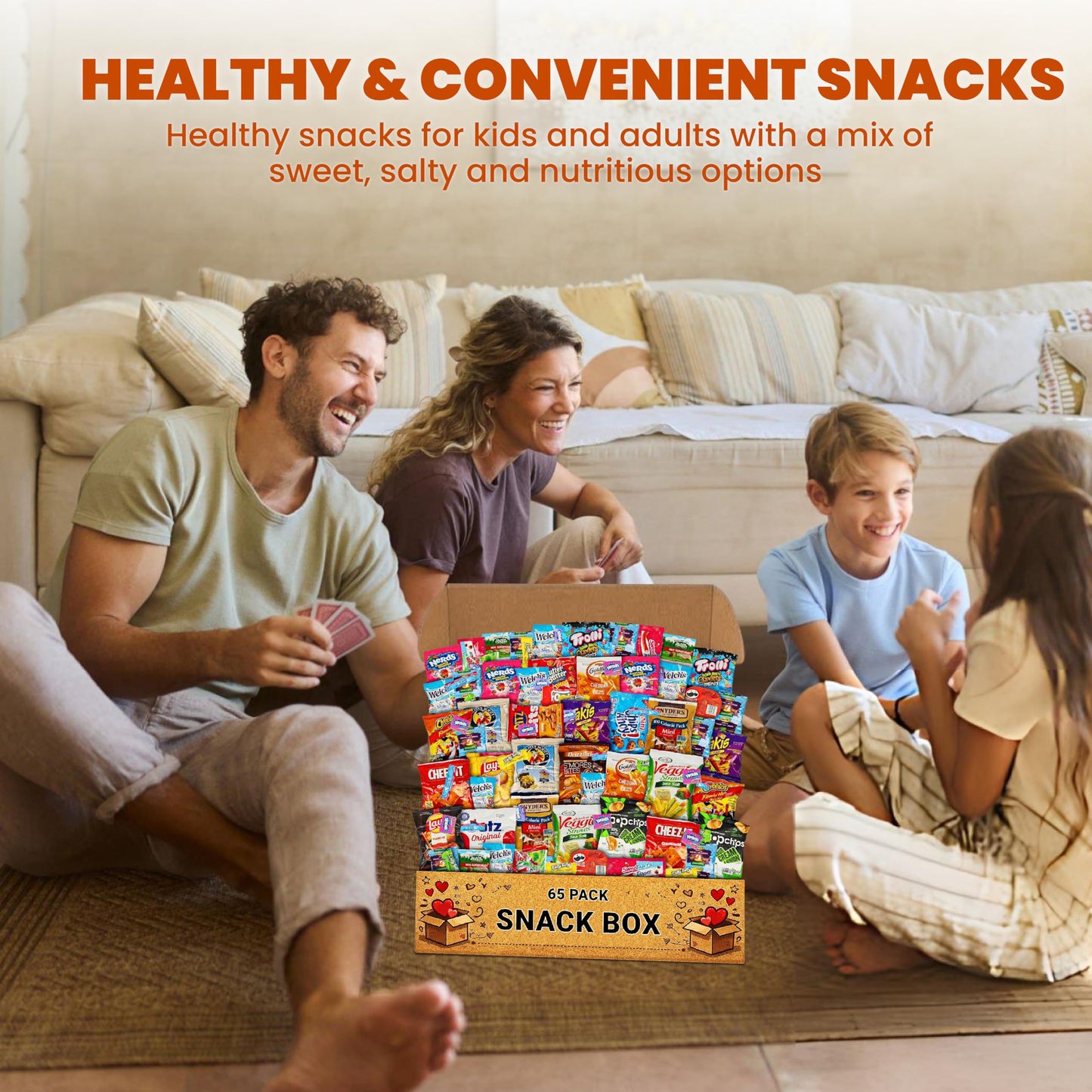 Snack Variety Care Package Gift Box, 65 Count Ready To Gift Assorted Snacks With Cookies Chips Bars Popcorn Crackers For Adults Kids Office Break Rooms School Snacks Camp Snack Gift Birthdays Welcome Gifts Get Well Soon Box