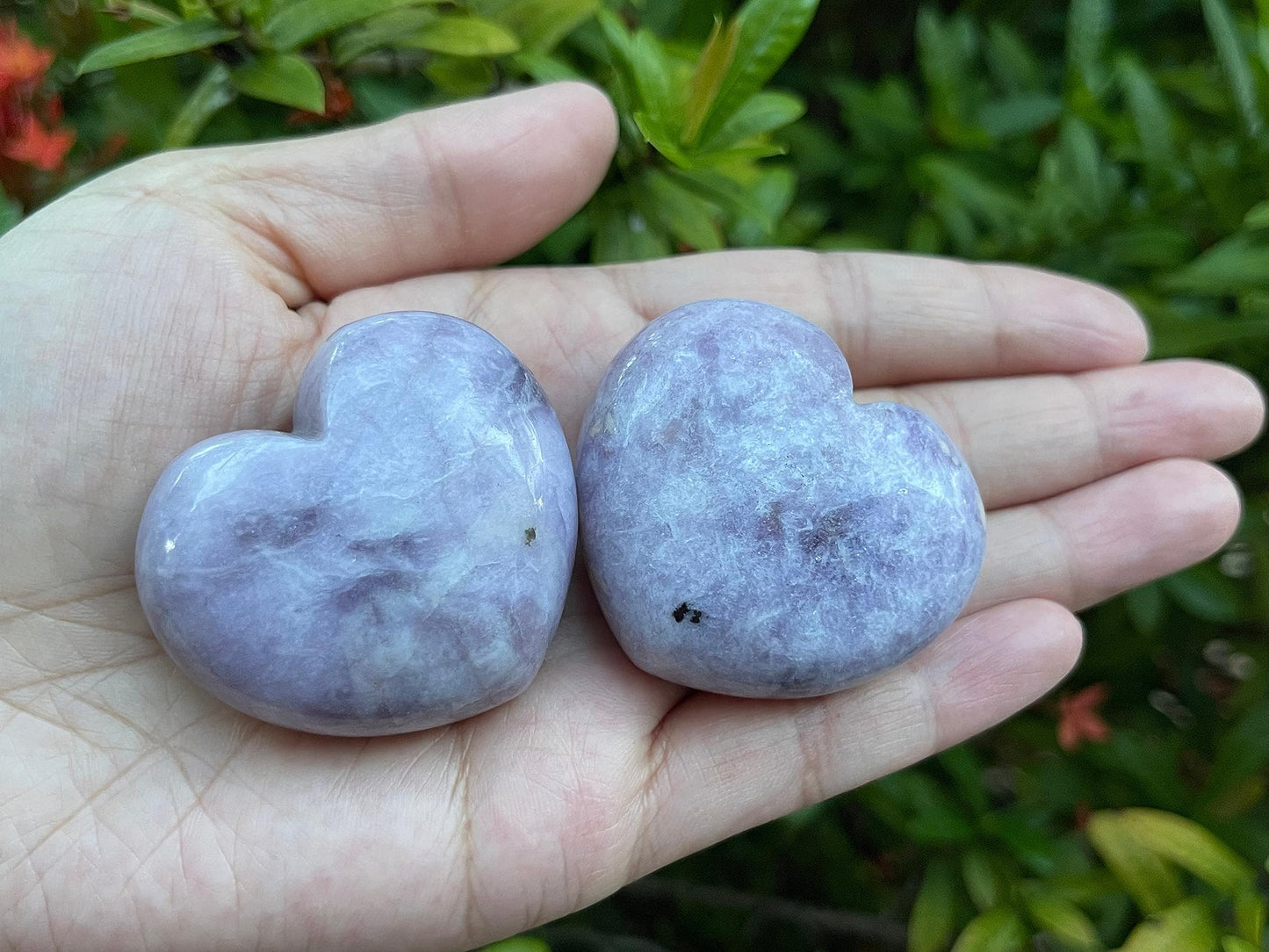 GAF TREASURES Lepidolite Gemstone Hearts, Polished Lepidolite Puffy Hearts, Lepidolite Crystal Palm Stone, Lepidolite Healing Crystal Hearts (1 Heart)