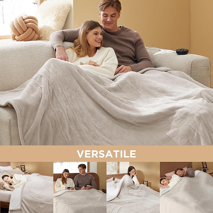 Bedsure Electric Blanket King Size - Dual Control Heated Blanket King Size, Fast Heating with 10 Time Settings & 10 Heat Settings, Warm Gift for Grandma (100x90 inches, Cream)