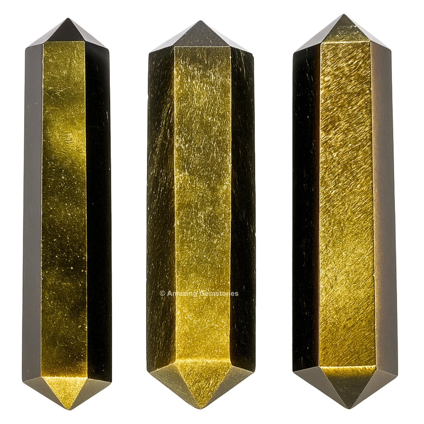 Amazing Gemstone Gold Sheen Obsidian Crystal Points Bulk Healing Crystals - Pack of 3 Double Terminated Healing Wand Point Bulk Crystals for Crafts,Crystal Grid - Premium Crystals for Beginners Gifts