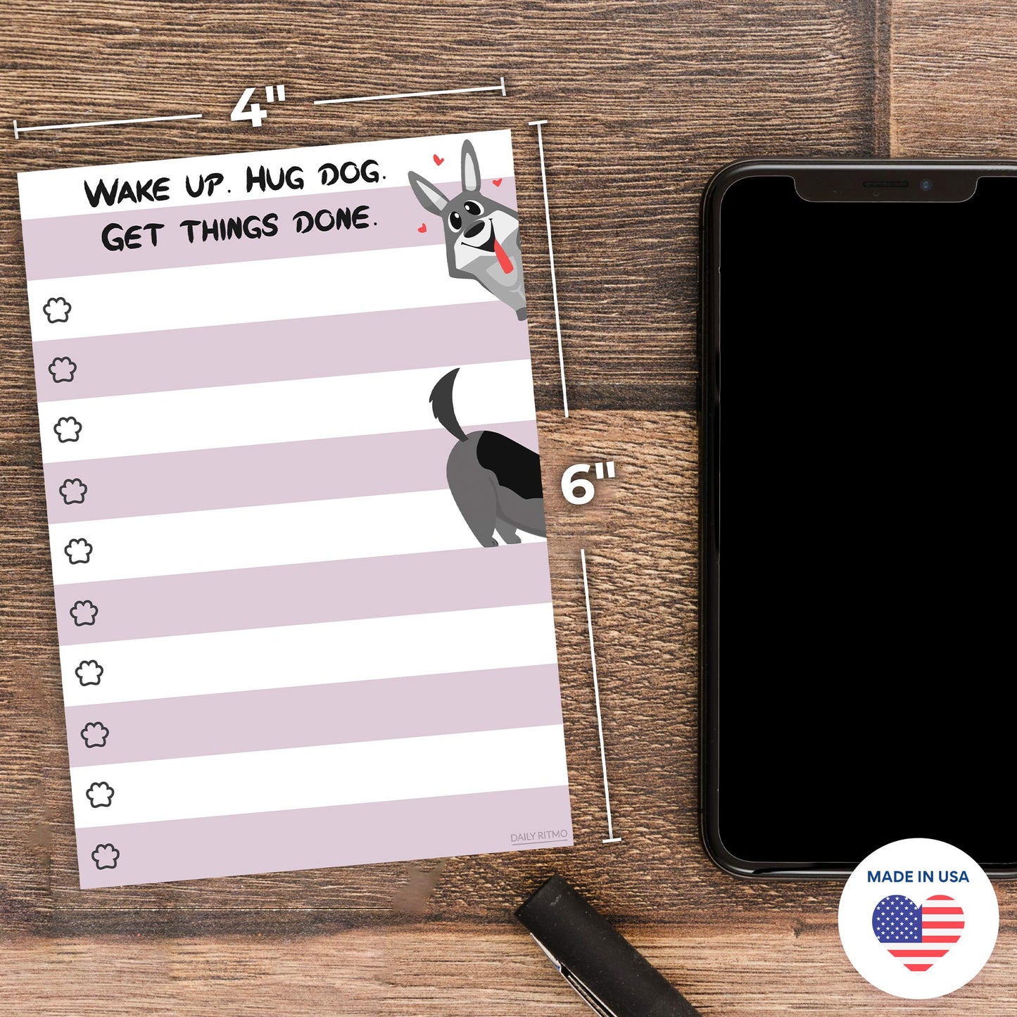 Dog Notepad Small to Do List Sticky Notes | Wake Up Hug Dog Get Things Done | Dog Lover Humor Add to Note Cards, Notebook Notepad | 50 Pages 4x6 by DAILY RITMO