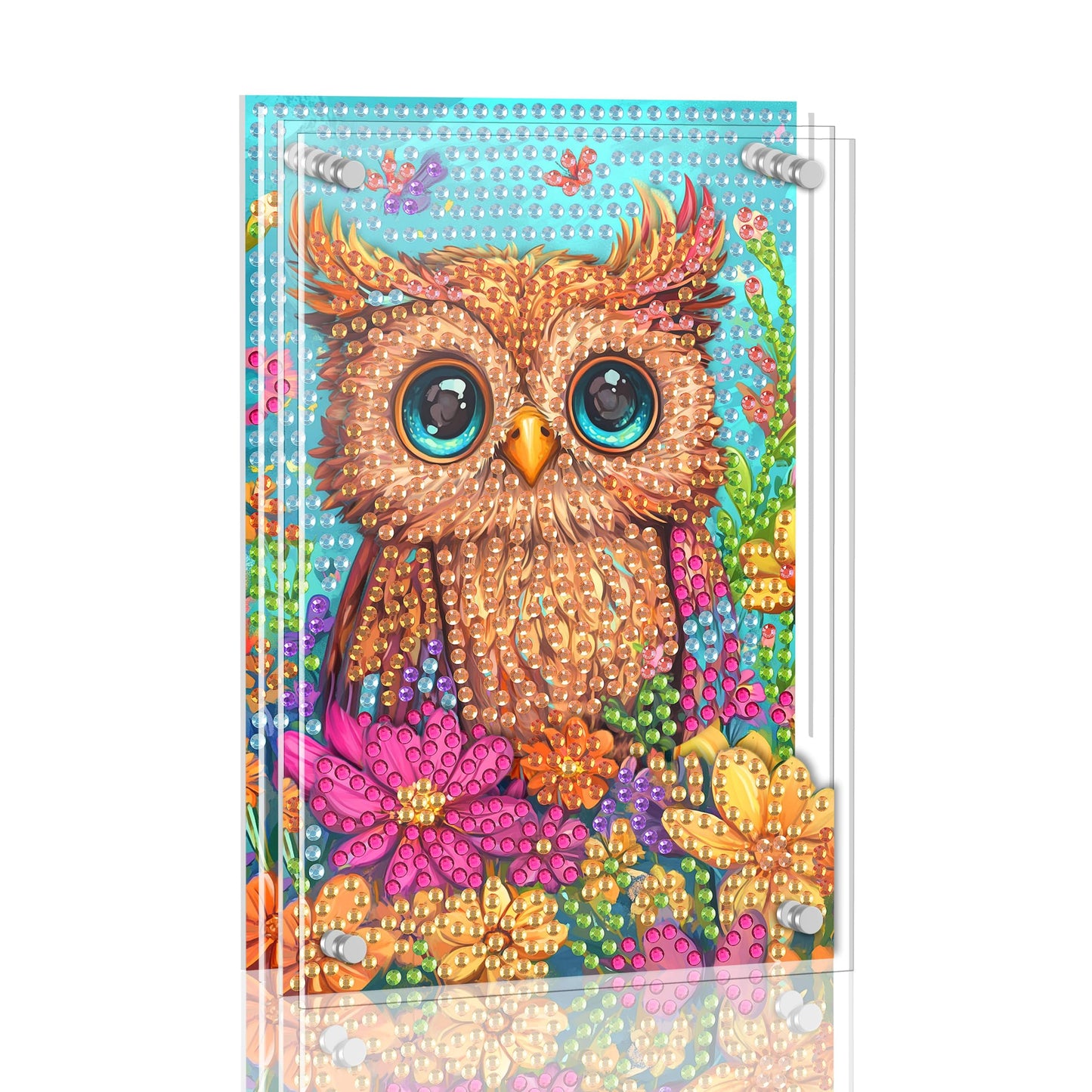 Ginfonr DIY Acrylayers Diamond Art Painting Kit for Adults, Owl 4-Layer Acrylic Magnetic Diamond Painting Stand Up Tabletop Decor with Dynamic Depth Effect, Home/Office Craft Gift 4x6 inch