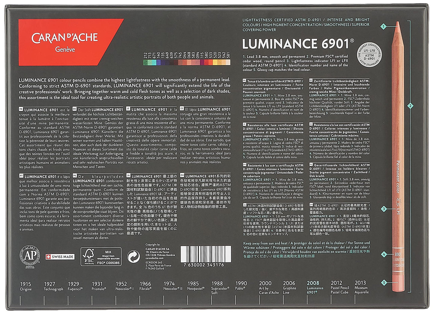 Caran d'Ache 6901 Colouring Pencils Luminance Portrait Assortment 20 Colours, Multi-Colour, 26 x 19 x 2 cm.