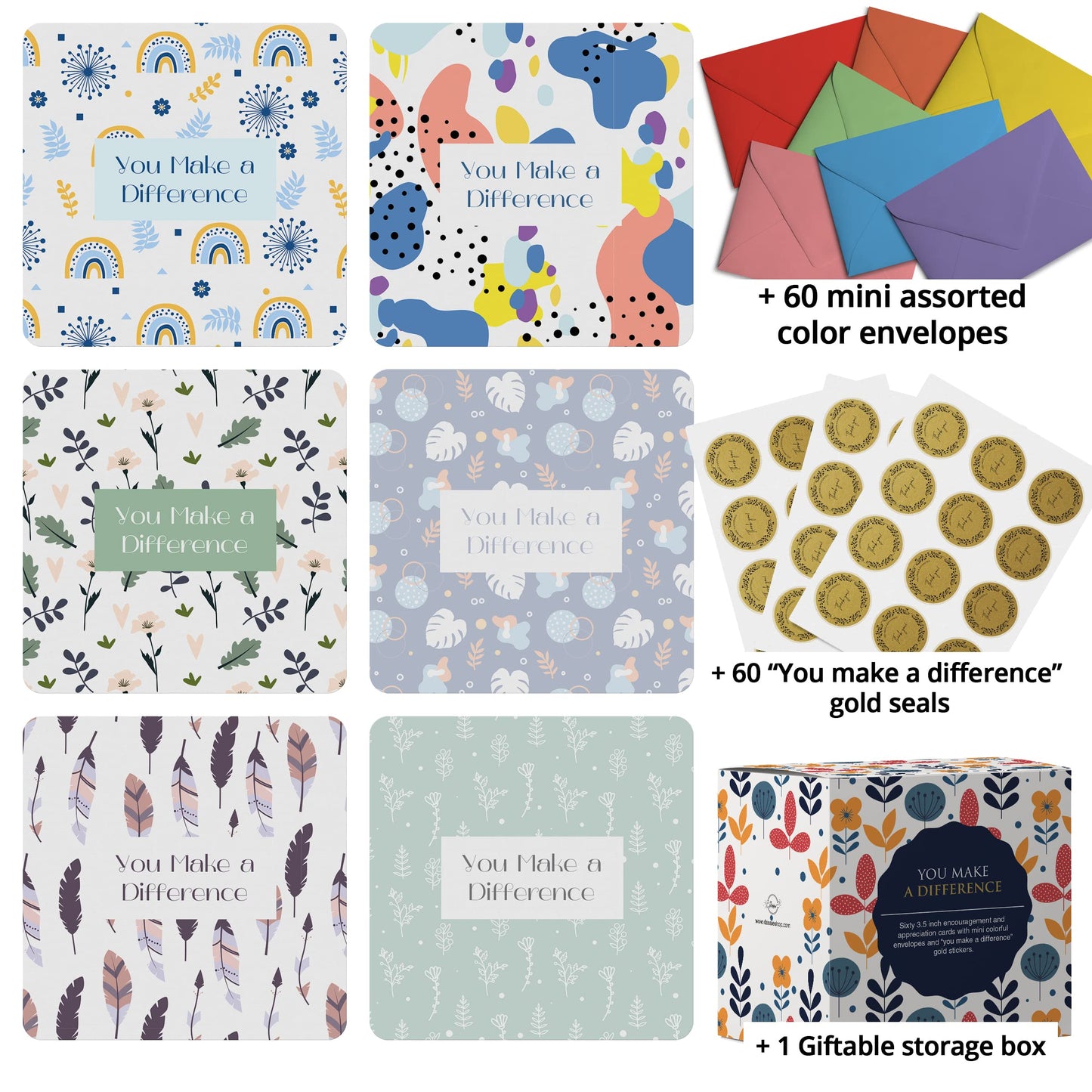 Dessie 60 You Make a Difference Inspirational Cards with Envelopes & Matching Seals. 60 Post-it Note Size Motivational and Encouragement Cards with Positive Affirmations. Great Thoughtful Gifts.