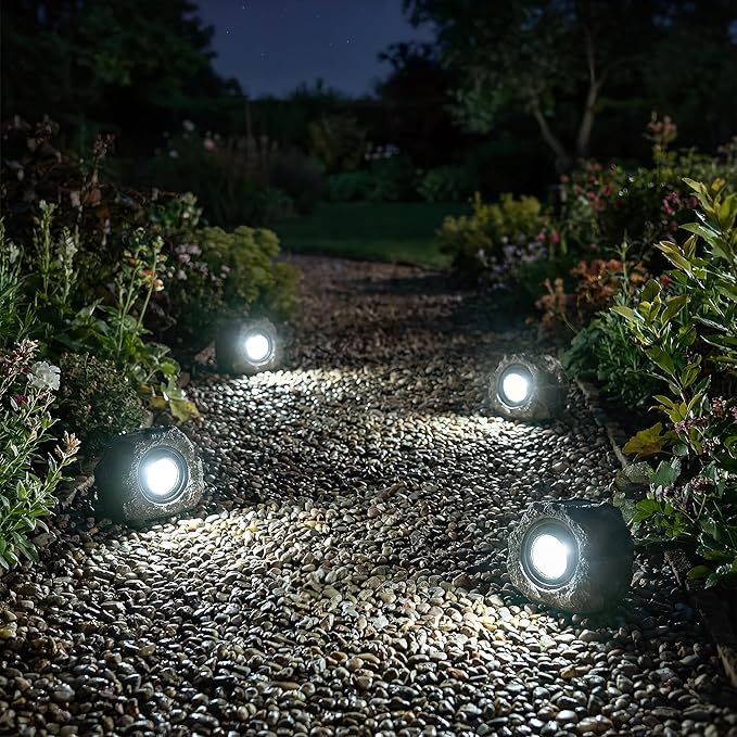 Solar Rock Lights Outdoor Garden Waterproof - Super Bright LED Solar Spotlights, Solar Powered Landscape Path Decorative Garden Stone Lights for Pathway, Walkway, Yard, Patio (2 Pack)