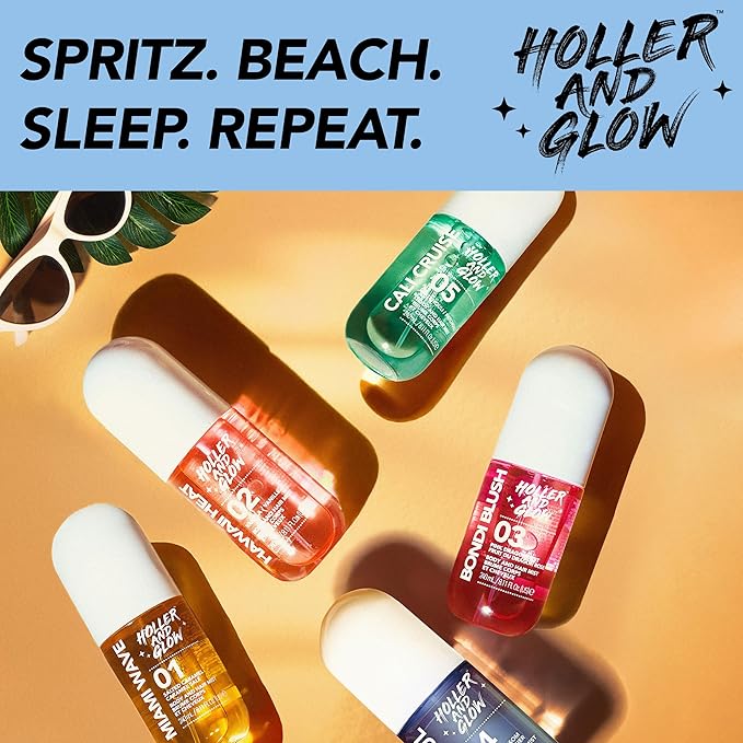 Holler and Glow Hawaii Heat Body & Hair Mist, Warm Vanilla, Peony & Amber Scent, Long-Lasting Daily Fragrance, Lightweight, Vegan, Cruelty-Free, Alcohol-Free, Hydrating Hair Perfume, 8.11 Fl Oz