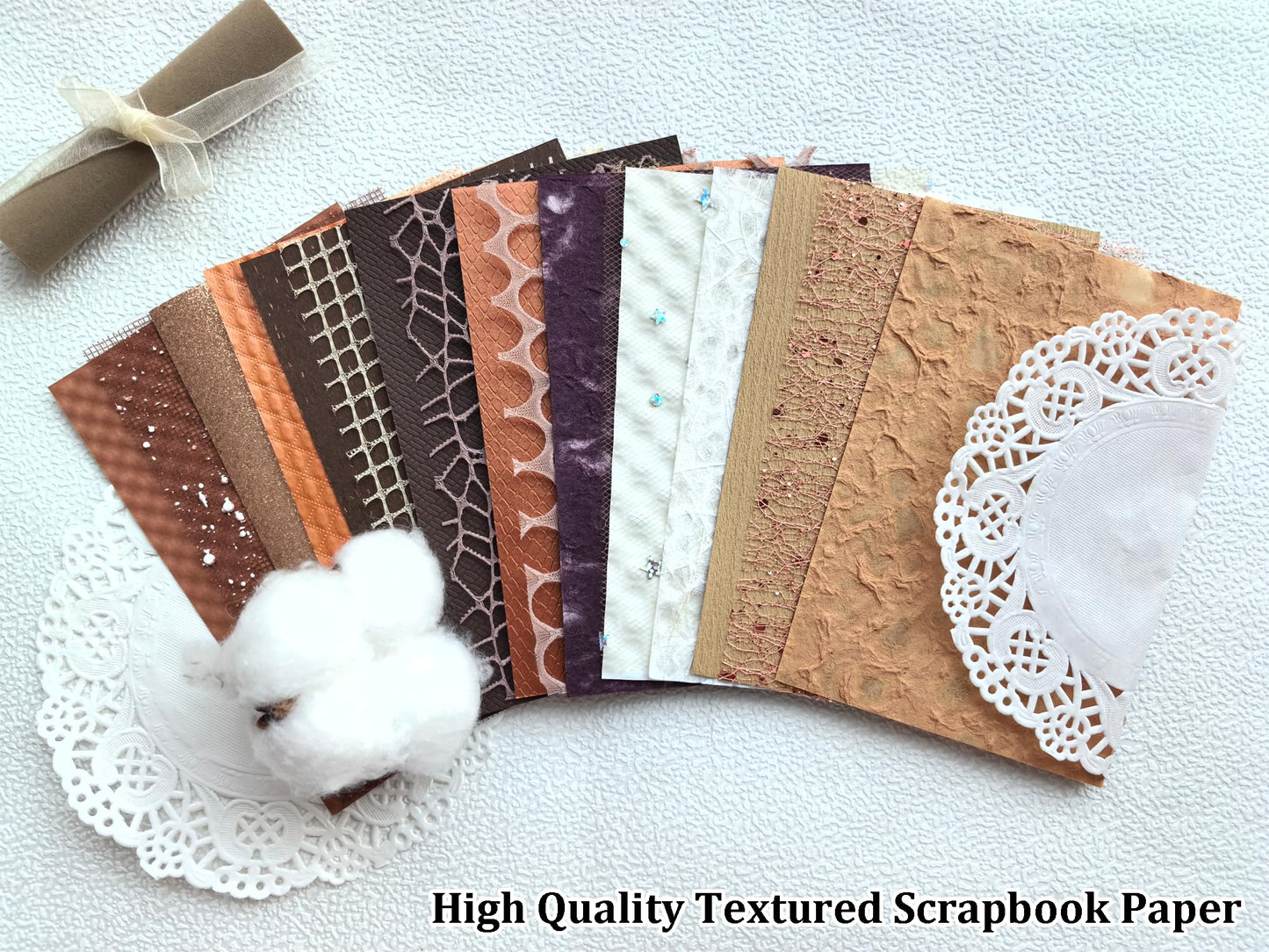Flartmo 102 Unique Textured Scrapbook Papers and Mesh Fabric Sheets(17 Designs × 6 Colors), Handmade Craft paper for Scrapbooking, Junk Journal, Card Making Supplies, Planner, Collage (5.9" x 3.9")