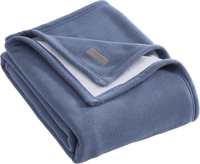 Eddie Bauer Ultra-Plush Collection Throw Blanket-Reversible Sherpa Fleece Cover, Soft & Cozy, Perfect for Bed or Couch, Blue/Light Grey