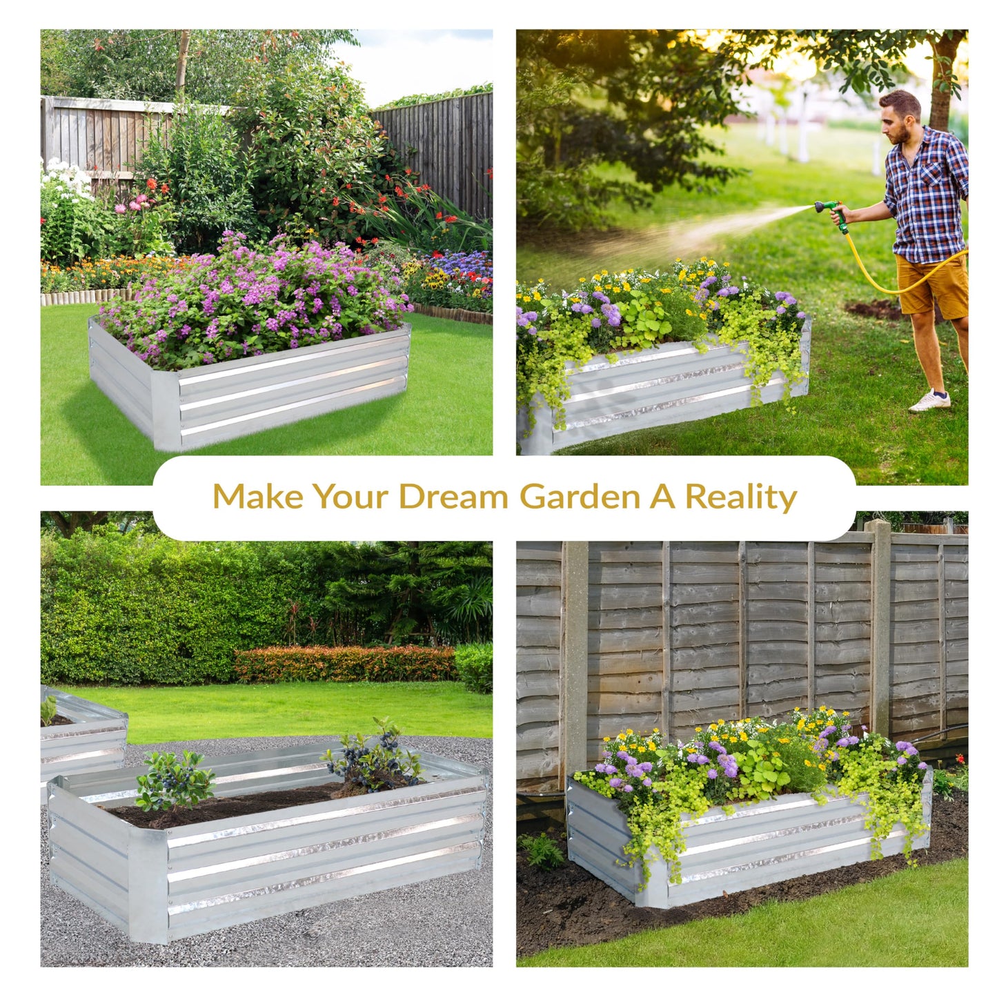 Sunnydaze Galvanized Raised Garden Bed Kit - 4x2x1 ft Outdoor Raised Garden Bed - Metal Planter Box for Vegetables, Flowers, Herbs - Silver - 4' x 2' Rectangle