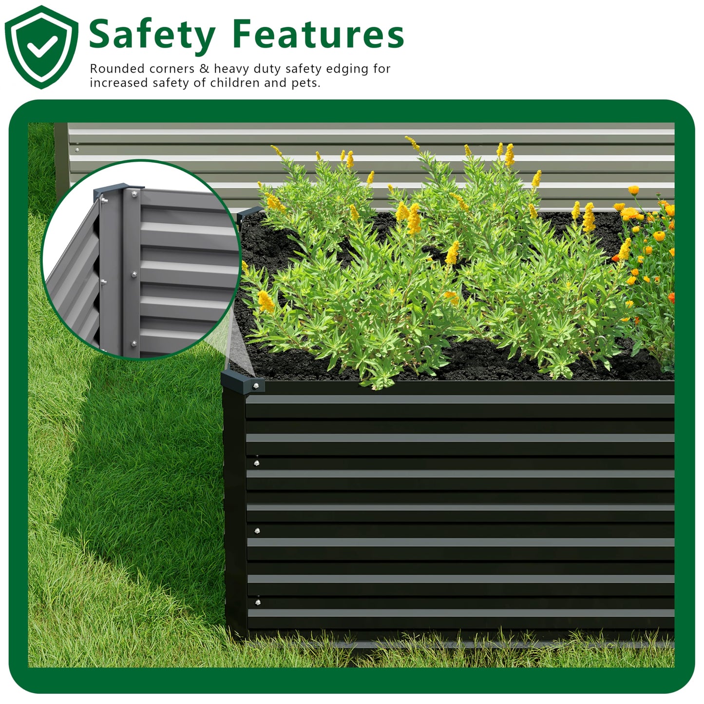 DIIYIV Galvanized Raised Garden Bed Kit Outdoor Patio,12x4x2ft Large Rectangular Metal Planter Boxes,Deep Root Box Planter for Gardening,Vegetables,Flowers,Herbs-Black